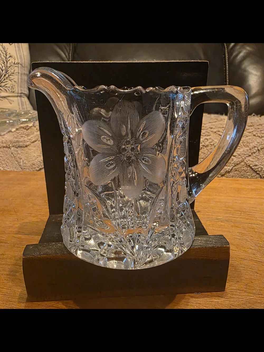 Vintage Heavy Cut Crystal Creamer & Pitcher Set | Floral Etched Crystal